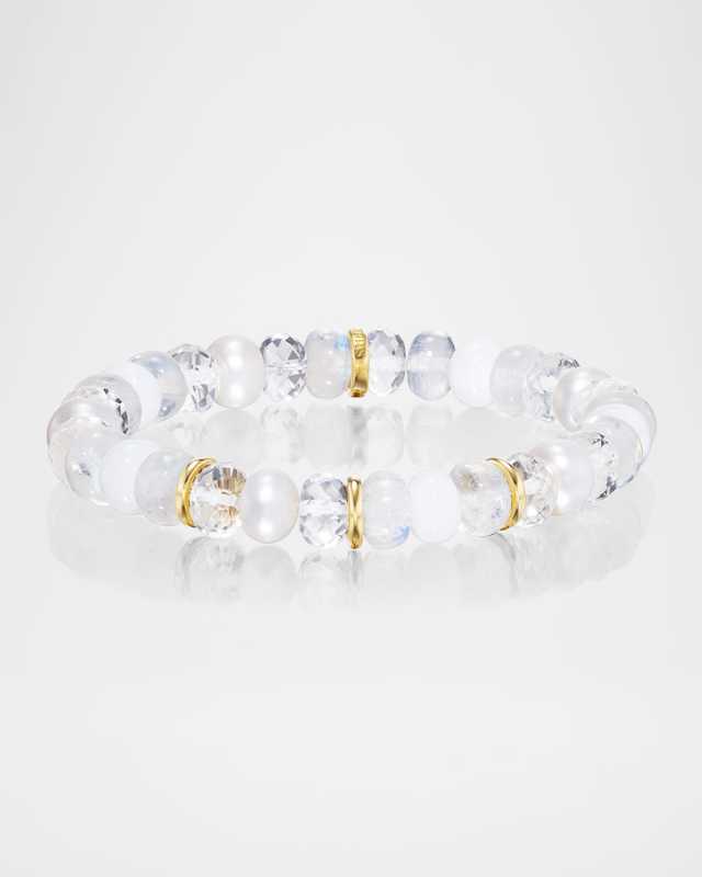White Mixed Gemstone Bead Bracelet with 14K Yellow Gold Rondelles